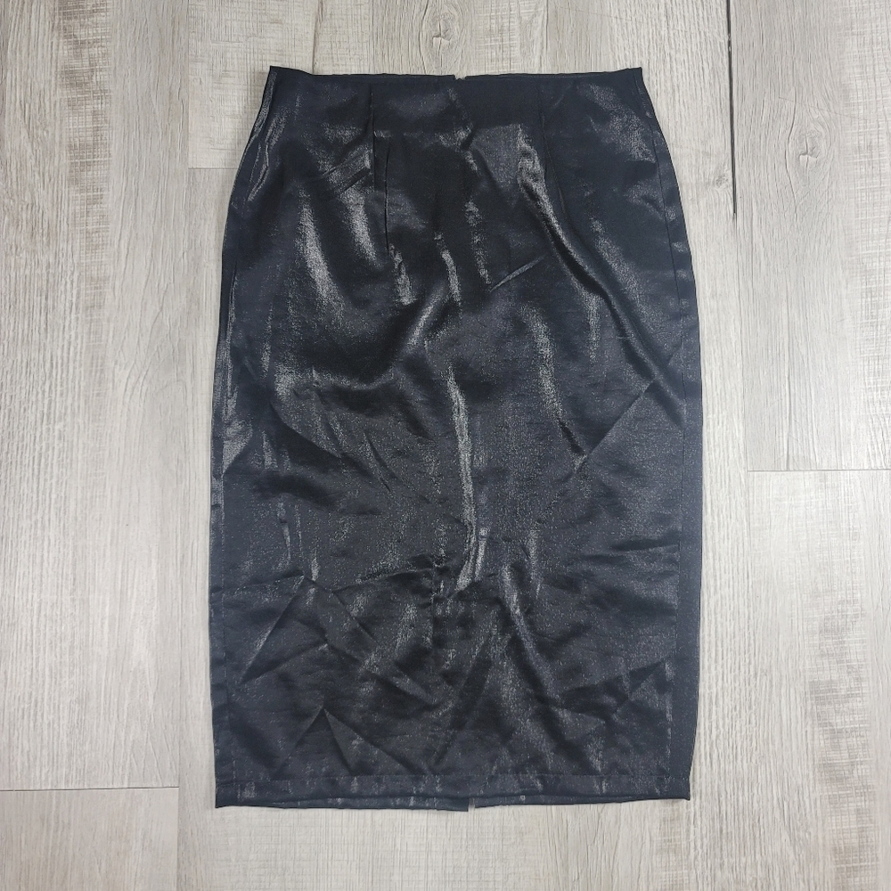 Boohoo Shiny Wet Metallic Black Pencil Skirt | Size 8